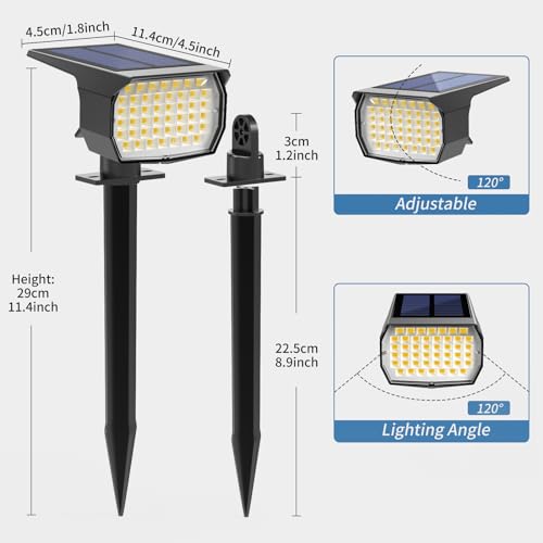 WENATY Solar Spot Lights Outdoor Waterproof IP65, 2 Pack Landscape Spotlights with 46 LEDs, 3 Modes Auto On/Off Solar Powered Flood Lights for Outside Pathway, Yard, Garden, Walkway (Warm White)