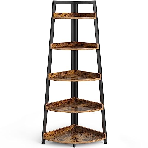 Rolanstar Corner Shelf, 6 Tier Corner Bookshelf, 70.9" Tall Display Organizer Storage Stand, Multipurpose Shelving Unit Ladder Shelf for Living Room, Home Office, Small Space, Black