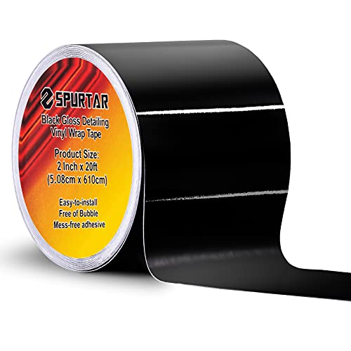 Spurtar Gloss Black Vinyl Wrap Tape 2 Inch x 20ft Air-Release Adhesive Vinyl Tape Automotive Vinyl Wraps for Cars Detailing Chrome Delete DIY Car Door Edge Protective Anti-Scratch Sticker 5 x 600 cm