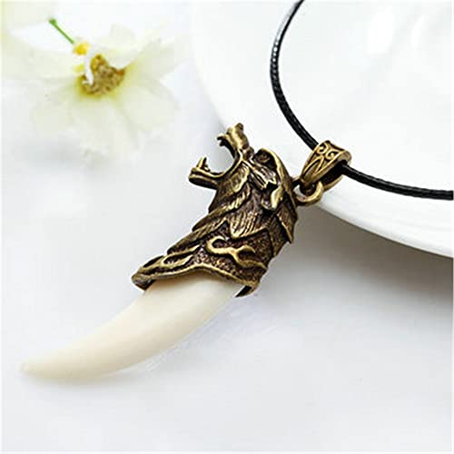 Wolf Dog Tooth Pendant Necklace for Men Personalized Flame Wolf Animal Head Fang Spear Leather Necklace Women Teen Wolf Totem Jewelry Gift