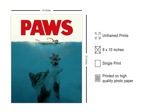 Poster Master Popping Cat Poster - Seascape Print - Altered Art - Trendy Art - Pop Art - Gift for Men, Women & Animal Lover - Funny Decor for Bedroom, Ocean or Beach House, 18x24 Unframed Wall Art