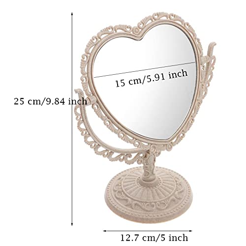 AKOAK Heart-Shaped Cosmetic Mirror - Plastic, Double-Sided, Rotatable, Lightweight - Bathroom & Bedroom Mirror (Beige)
