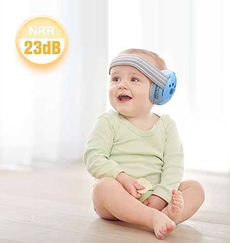 Hocazor HZ001 Baby Hearing Protection - CE & CPC Certified for Babies up to 36 Months - with Replacement Headband Baby Earmuffs Ear Protection for Airplane, Firework Show - Blue