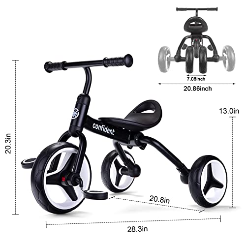 YGJT 4 in 1 Tricycle for Toddlers Age 2-5, Folding Toddler Bike Kids Trike Tricycles with Adjustable Seat and Removable Pedal, Baby Balance Bike Ride-on Toys Gift for Baby Boys Girls Birthday