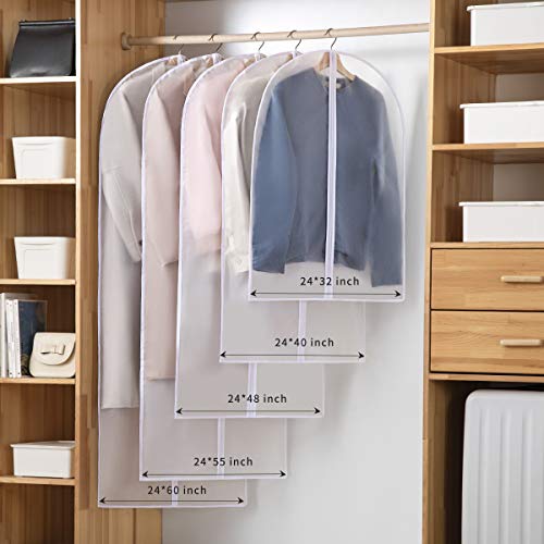 Perber 32" Garment Bags for Hanging Clothes, 10 Packs Suit Bags for Closet Storage, Plastic Waterproof Suit Cover Bags with Zipper for Coats, Shirts (Set of 10)