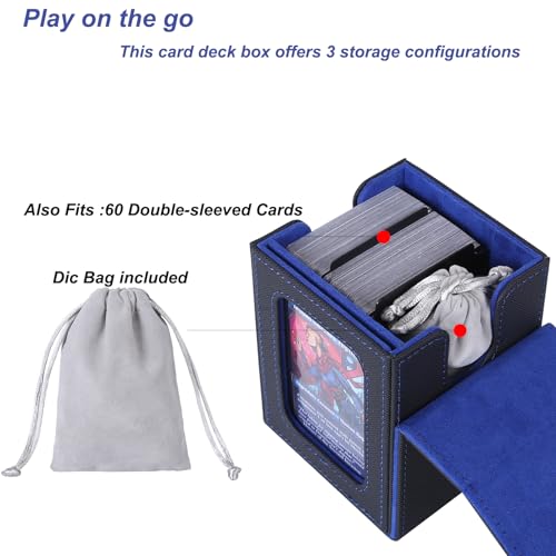 AFIING MTG Deck Box for Commander Display,Card Deck Box Fits 100 Double Sleeved Cards, Magic Commander TCG Card Storage Box with 2 Dividers,Drawstring Bag and 1 Toploader(Pink/grey)