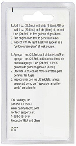 InterDynamics Certified Auto Pro Oil and Fuel System UV Dye Leak Detection for Cars & Trucks & More, 1 Oz, 374CS, Universal (Pack of 2)