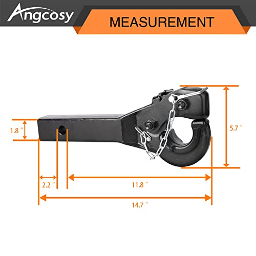 ANGCOSY 5-Ton Pintle Hook Trailer Hitches Receiver Hook for 2” Hitches Hitch Hook Military Receiver, 10000 lbs, 15” Length