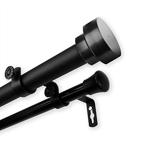 Rod Desyne 100-37-282-D Bonnet 1" OD 28-48 inch-Black Double Curtain Rod Set, 28-48"