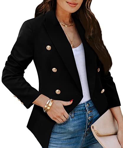 CRAZY GRID Women Work Casual Blazer Double Breasted Business Blazer Jackets with Lined Long Sleeve Gold Buttons Stretch Suit Jacket M Red Plaid