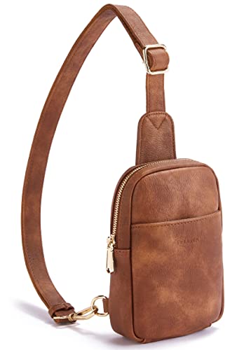 Telena Sling Bag for Women Leather Fanny Pack Crossboday Bags Backpack Beige Brown