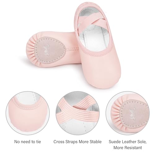 Stelle Ballet Shoes for Girls Toddler Dance Slippers PU Leather Boys Ballerina Shoes for Toddler/Little Kid/Big Kid/Women(Ballet Pink,3ML)