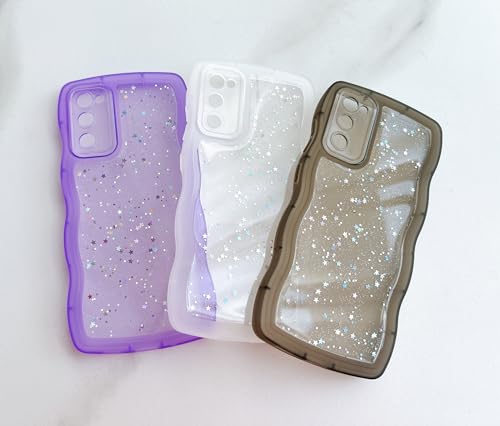 Qokey for Galaxy S21 Case 6.2", Curly Wavy Anti-Slip Grip Design Transparent Bling Glitter Star Shiny Case Cute Clear Sparkly Bumper Protection Soft Phone Cover Case for Women Girls, Black