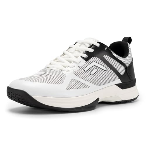 FitVille Wide Pickleball Shoes for Men, All Court Tennis Sneakers Shoes with Arch Support White Grey