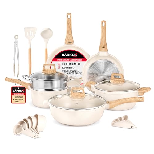 Bakken-Swiss 14-Piece Kitchen Cookware Set – Granite Non-Stick – Eco-Friendly – for All Stoves & Oven-Safe