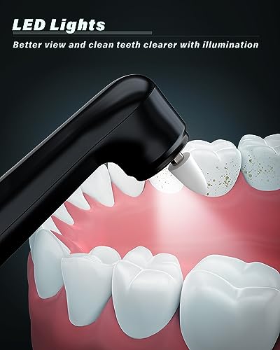 Tooth Polisher, Rechargeable Tooth Whitening Kit for Teeth Cleaning and Whitening, with 3 Tooth Polish Paste and 5 Brush Heads, LED Light, Easy to Use at-Home Personal Dental Care Kit