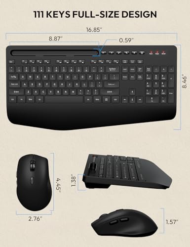 SABLUTE Wireless Keyboard and Mouse, Wrist Rest, Large Print, Phone Holder, 2.4G Ergonomic Keyboards Mouse Combo, Silent Cordless High Contrast Set for Low Vision and The Elderly, Battery Powered