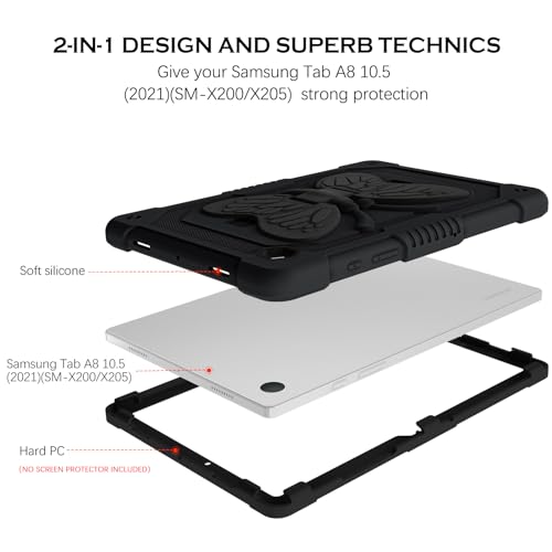YINLAI for Samsung Galaxy Tab A8 Case, Galaxy Tab A8 10.5 Case Kids Girls Women Children Butterfly Kickstand Shockproof Protective Tablet Cover for Samsung Tab A8 10.5 inch [SM-X200/X205/X207],Black