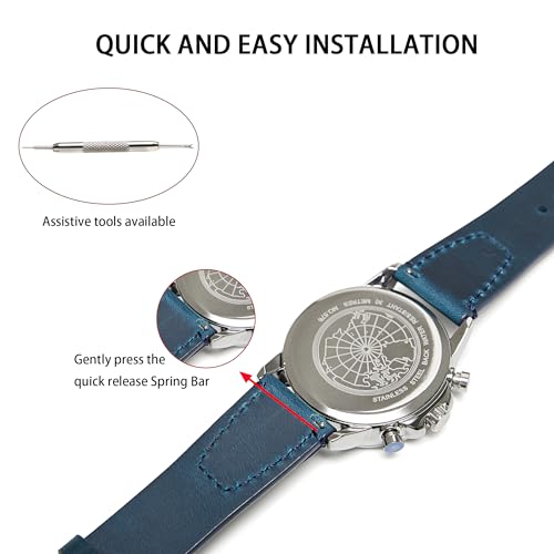 Jeereal Quick Release | Leather Watch Bands | Leather Watch Straps for Men Women- 18mm 20mm 22mm 24mm (18mm, Blue)