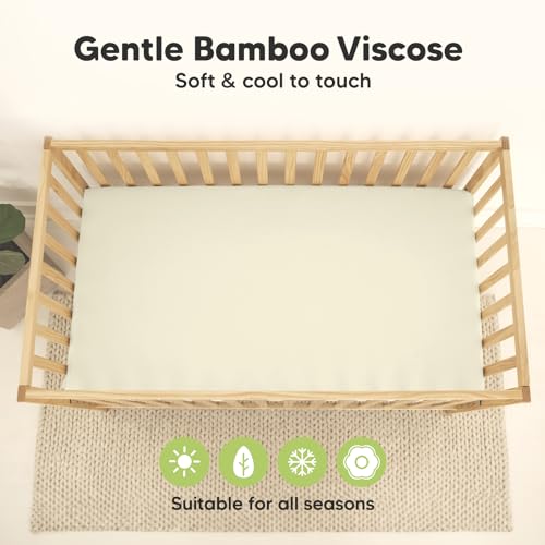 2-Pack Waterproof Crib Sheets for Boys, Girls - Viscose Derived from Bamboo Crib Sheets Neutral, Crib Mattress Protector Sheet, Soft Toddler Bed Sheets, Fitted Baby Crib Sheets Girl, Boy (Soft White)