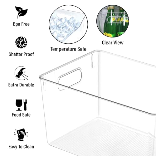 Clear storage organizer bins with Labels, Kitchen Pantry Organizers and Storage Baskets Fridge Containers for Organizing Cabinet Organization Perfect for, Foods, Snacks, Chips, Vitamin, Spices