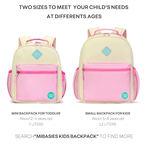 mibasies Kids Backpack for Girls, Kindergarten Backpack School Bag for Toddler Girls Age 5-8, Beige Pink