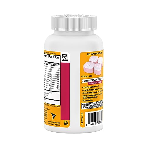 Airborne 1000mg Vitamin C with Zinc, Immune Support Supplement with Powerful Antioxidants Vitamins A C & E - 116 Chewable Tablets, Very Berry Flavor