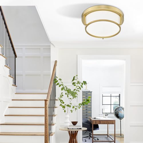 Luminzone Gold LED Ceiling Light Fixtures 12 Inch 22W LED Flush Mount Light 5CCT Dimmable Ceiling Light with Milk Glass Overhead Ceiling Lamp for Bedroom Bathroom Kitchen 3000K~6500K