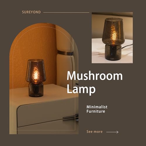 SUREYOND Mushroom Lamp,Small Table Lamp,Mini Lamp Cute Lamp Nightstand Lamp Kitchen Lamp,Glass Mushroom Table Lamp,Suitable for Bedrooms, Kitchens, Living Rooms, Bedside, Girl Gifts（White）