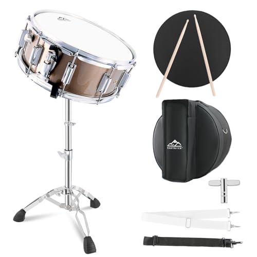 EASTROCK Snare Drum Set 14X5.5 Inches for Student Beginners with Gig Bag, Drumsticks, Stand, Drum Keys, Coated Material Drum Head, Champagne