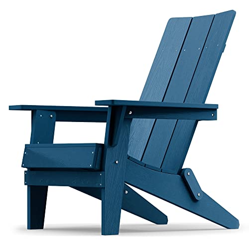 YEFU Folding Modern Adirondack Chair Plastic, 1s Expand/Store Upgrade Unlocked Weather-Resistant, Poly Lumber Outdoor Chairs Stacked, Widely Used in Outside Patio, Lawn, Deck, Garden Chairs (Black)