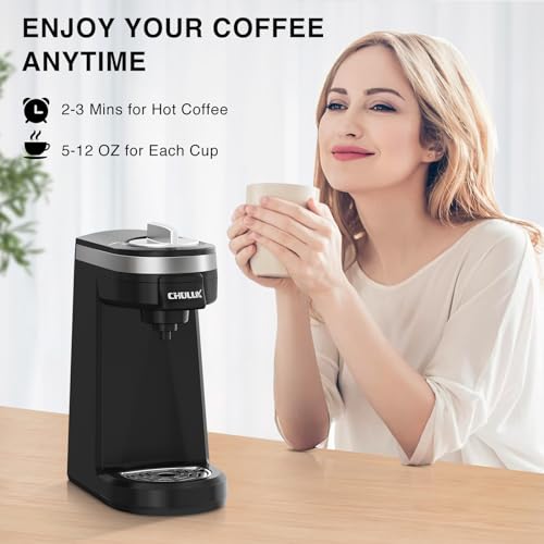 CHULUX Single Serve Coffee Maker for K Capsule and Ground Coffee, Single Cup Coffee Machine, Black