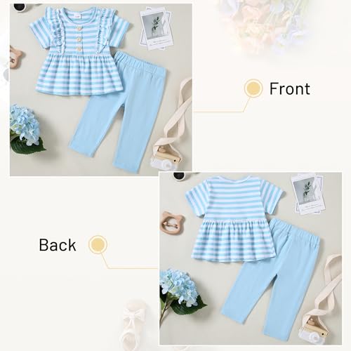 CARETOO Girls Clothes Outfits, Cute Baby Girl Floral Short Sleeve Pant Set Flower Ruffle Top