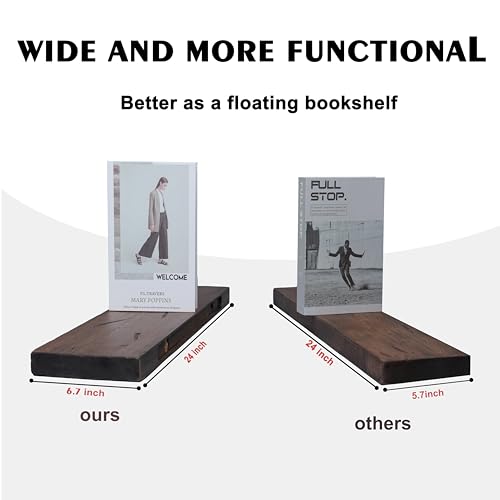 BGMG Floating Shelves 16 inch Long, Distressed,Wide Rustic Wooden Wall Shelves for Bathroom Living Room Bedroom Kitchen Farmhouse Set of 2-16x6.7x1.25 inch-Distressed Walnut