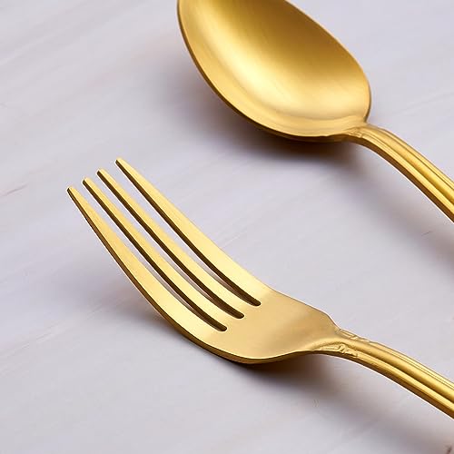 Matte Gold Dessert Forks, FULLYWARE Stainless Steel Satin Finish Forks Silverware Salad Fork Set of 6, Rose Pattern Design, Dishwasher Safe