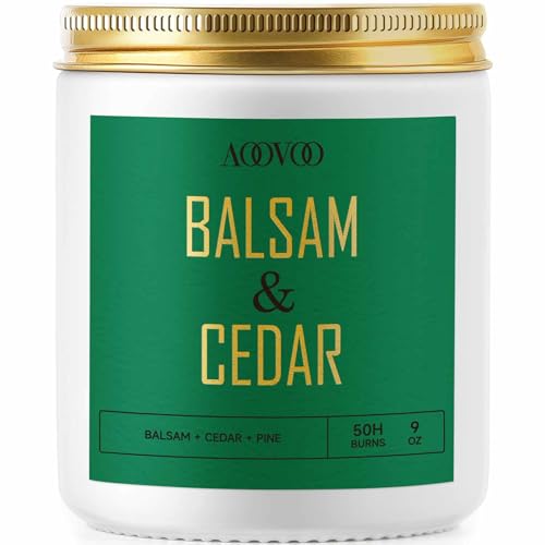 AOOVOO Balsam Cedar Candle - Pine Candle, Wood Wick Candles, Christmas Candle, Scented Candles, Scented Candles, Soy Candle, 9oz