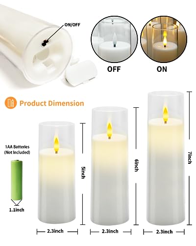 kakoya Flickering Flameless Candles Battery Operated with Remote and 2/4/6/8 H Timer Plexiglass Led Pillar Candles Pack of 9 (D2.3"xH 5"6"7")with Realistic Moving Wick Candles for Home Decor(White)