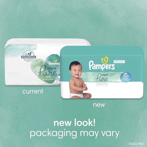 Pampers Aqua Pure Sensitive Baby Wipes, 99% Water, Hypoallergenic, Unscented, 12 Flip-Top Packs (672 Wipes Total) [Packaging May Vary]