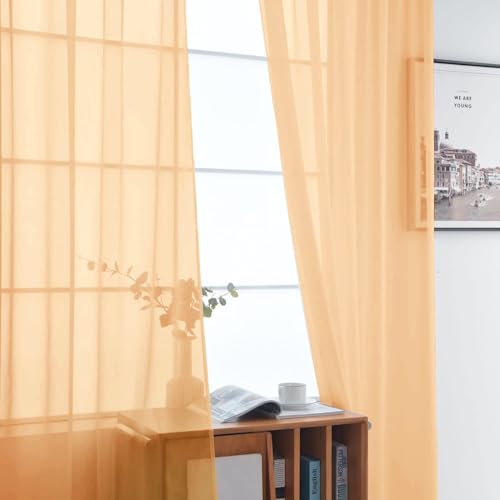 SpaceDresser Basic Rod Pocket Sheer Voile Window Curtain Panels Red 1 Pair 2 Panels 52 Width 84 Inch Long for Kitchen Bedroom Children Living Room Yard(Red,52 W x 84 L)