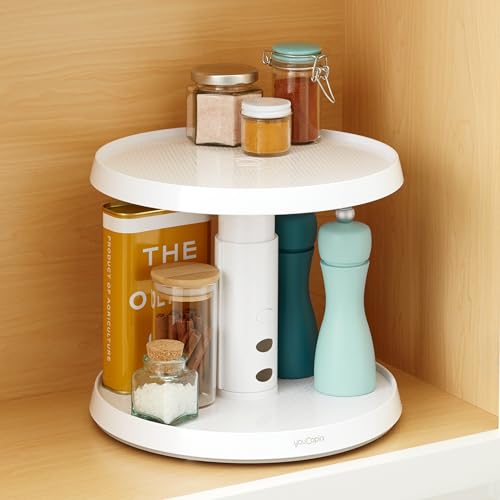 YouCopia Crazy Susan Lazy Susan Organizer, 3 BPA-Free Removable Clear Bins with Handles, Rotating Storage Turntable for Kitchen Cabinet, Pantry and Bathroom Organization