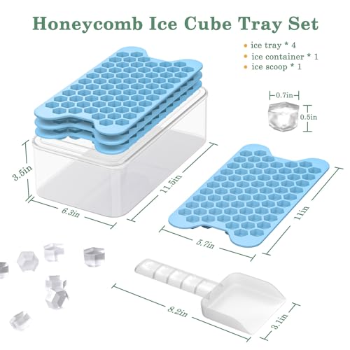 Small Ice Cube Tray for Freezer: FDDAI Easy Release Ice Cube Maker - Stackable Cubed Ice Trays and Bin - Making Tiny Honeycomb Icecubes