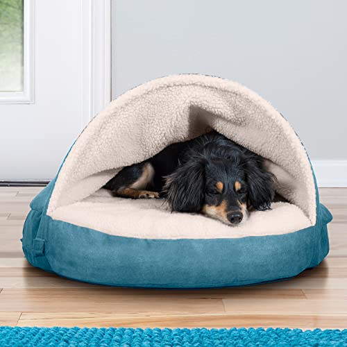 Furhaven 35" Round Orthopedic Dog Bed for Large/Medium Dogs w/ Removable Washable Cover, For Dogs Up to 50 lbs - Sherpa & Suede Snuggery - Blue, 35-inch