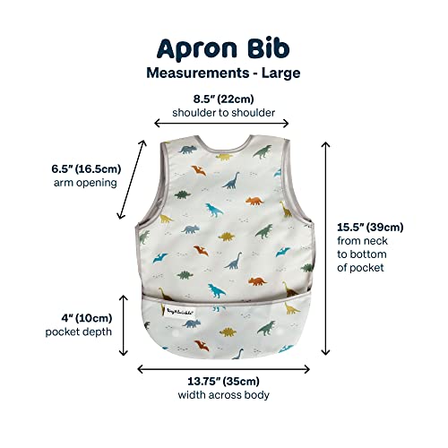 Tiny Twinkle Mess Proof Baby Bib - Waterproof Baby Apron - Machine Washable - PVC, BPA, & Phthalate Free - Great Travel Bib for Baby Food Eating (Dinosaur, Small 6-24 Months)