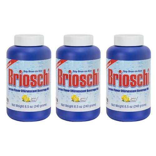 Brioschi Italian Lemon Flavored Effervescent Heartburn, Upset Stomach, Acid Indigestion, 8.5 oz Bottle (Pack of 3)