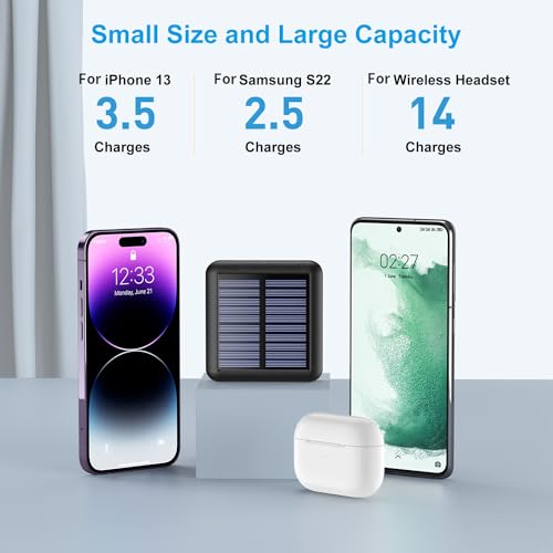 Kelaien Solar Power Bank 12000mAh,Small Solar Charger Built in 4 Cables,USB C Input/Output,Dual Flashlight External Battery Portable Charger Power Bank for iPhone,Tablet,Samsung