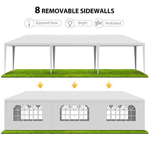 LEMY Gazebo Tent, Outdoor Canopy Shelter with Removable Sidewalls and Windows, Waterproof Heavy Duty Canopy for Patio, Garden, Party Wedding, 10' x 30', White