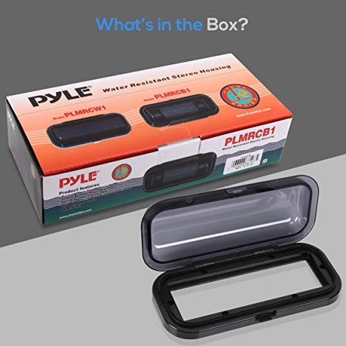 Pyle Water Resistant Marine Stereo Cover - Smoke Colored Heavy Duty Boat Radio Protector Shield with Flip-up Door & Spring Loaded Release - Mounting Gasket Included - Pyle PLMRCB1