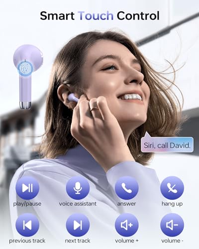 KTGEE Wireless Earbuds, Bluetooth 5.3 Headphones 40Hrs Playtime with Charging Case, IPX5 Waterproof Stereo in-Ear Earphones with Microphone for iOS Android Cell Phone Sports Workout, Light Purple