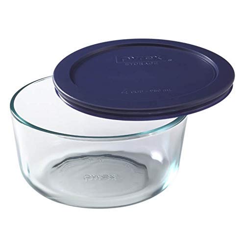 Pyrex Storage 2-Cup Round Dish, Clear with Blue Lid Case of 6 Containers