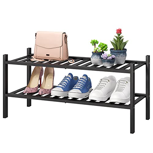 viewcare 5-Tier Bamboo Shoe Rack for Entryway, Stackable | Foldable | Natural, Shoe Organizer for Hallway Closet, Standing Shoe Racks for Indoor Outdoor